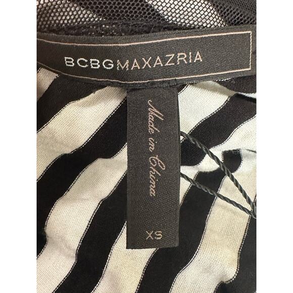 BCBGMAXAZRIA Black Striped One Shoulder Mesh Overlay Cocktail Dress size XS - Picture 3 of 16